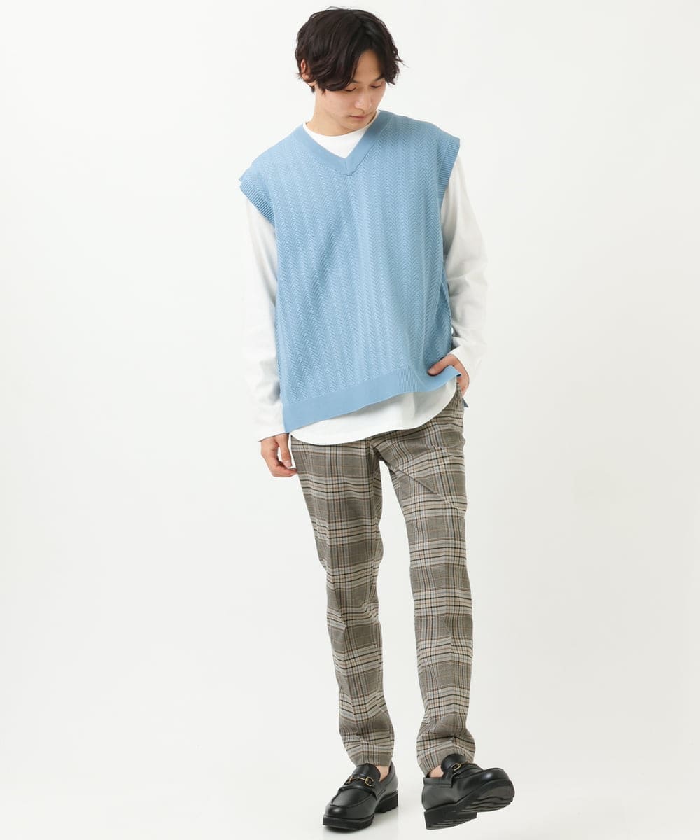 KHFFS10059 a.v.v MEN(アー・ヴェ・ヴェ) レイヤードカットソー付きVネックニットベスト ベージュ