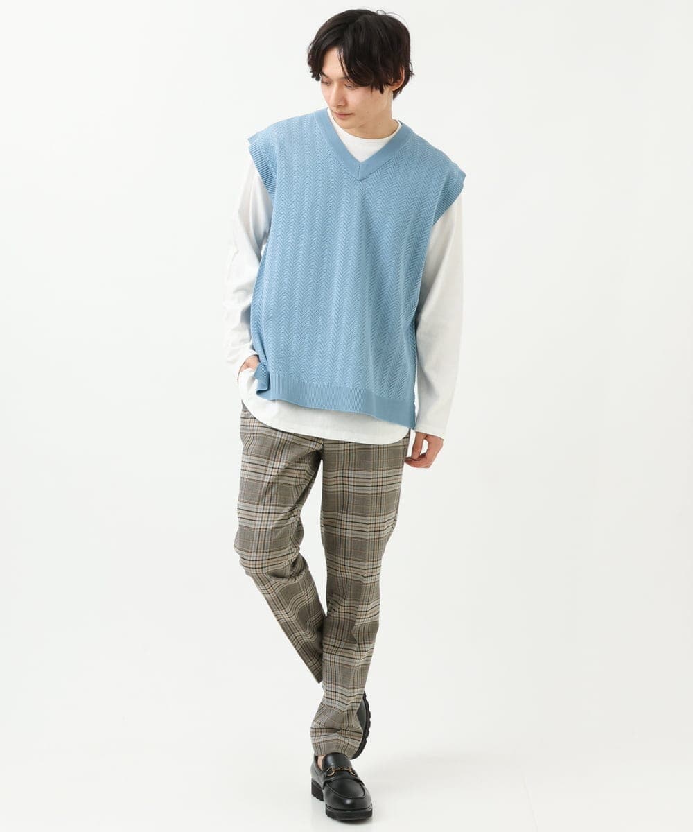 KHFFS10059 a.v.v MEN(アー・ヴェ・ヴェ) レイヤードカットソー付きVネックニットベスト ベージュ