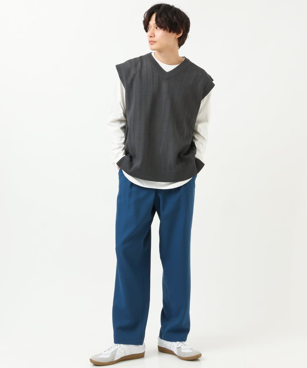 KHFFS10059 a.v.v MEN(アー・ヴェ・ヴェ) レイヤードカットソー付きVネックニットベスト ベージュ