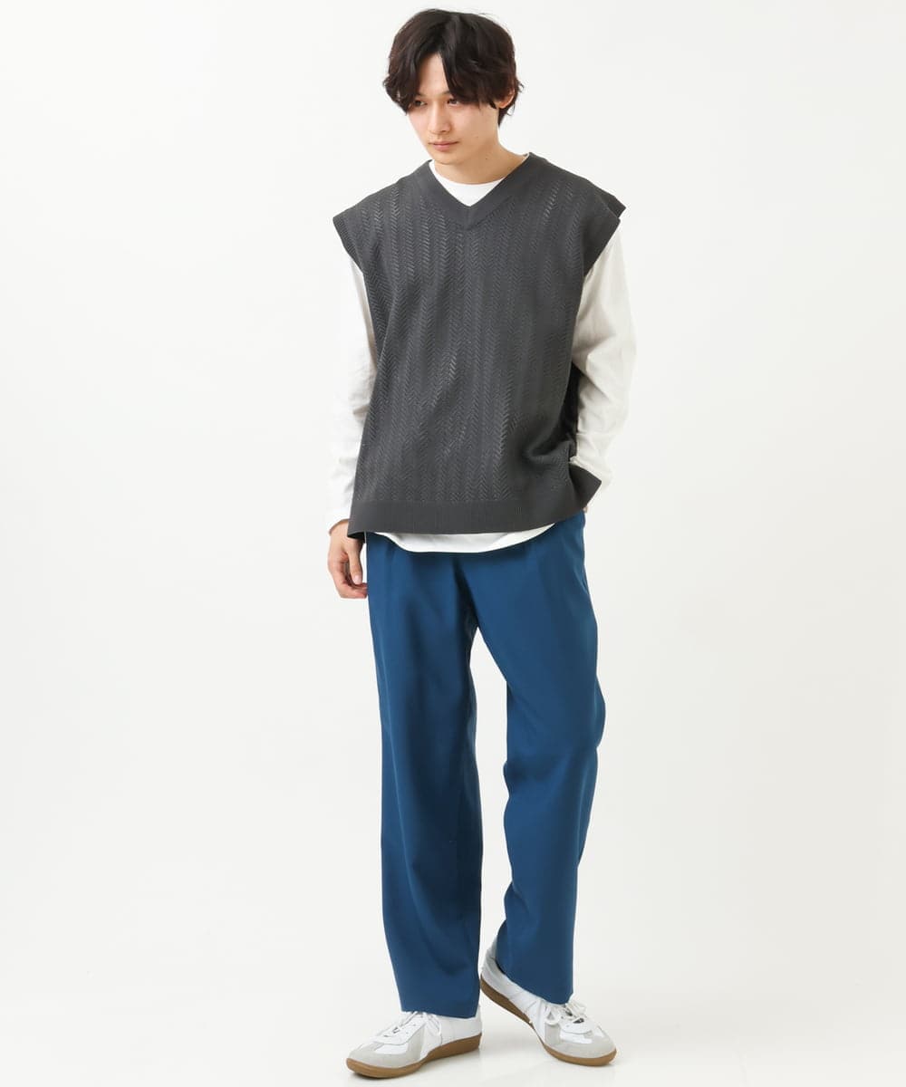 KHFFS10059 a.v.v MEN(アー・ヴェ・ヴェ) レイヤードカットソー付きVネックニットベスト ベージュ