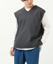 KHFFS10059 a.v.v MEN(アー・ヴェ・ヴェ) レイヤードカットソー付きVネックニットベスト ダークグレー