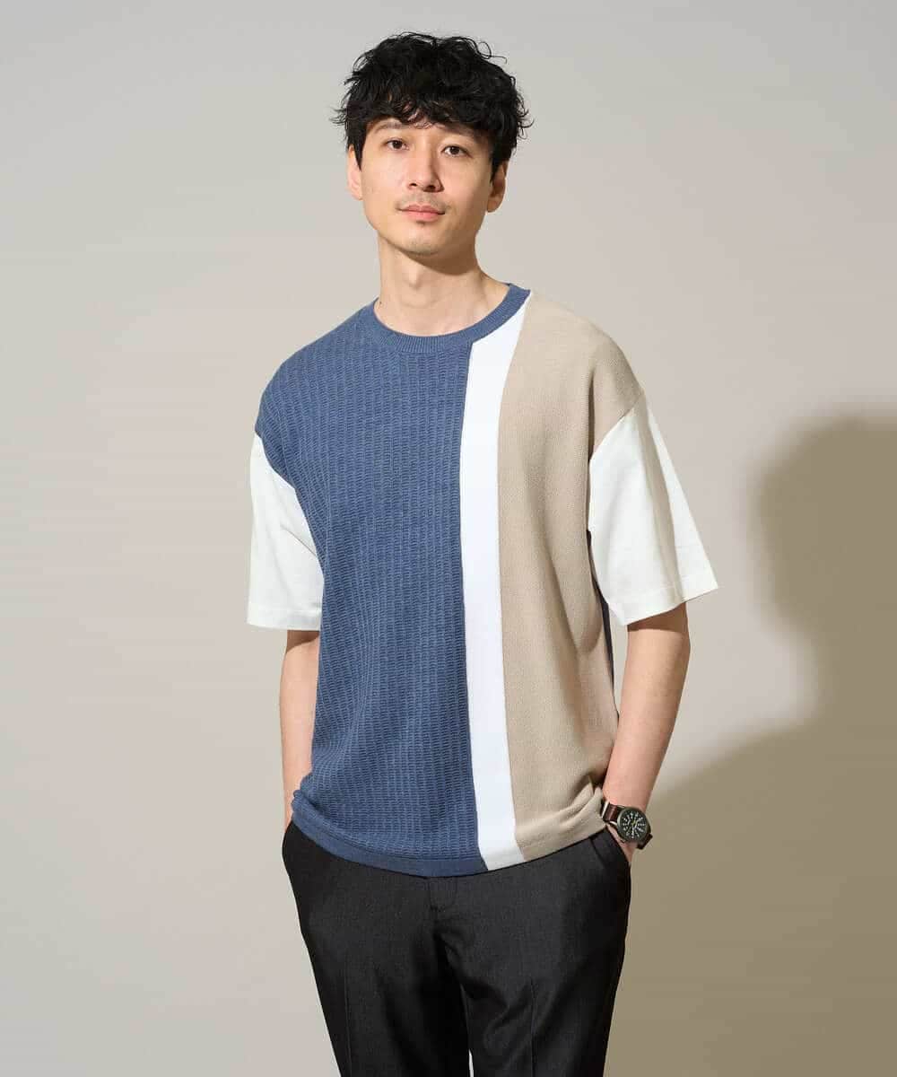KHFGD67059 a.v.v MEN(アー・ヴェ・ヴェ) 【洗濯機で洗える】ニットベストキリカエカットソー ブルー