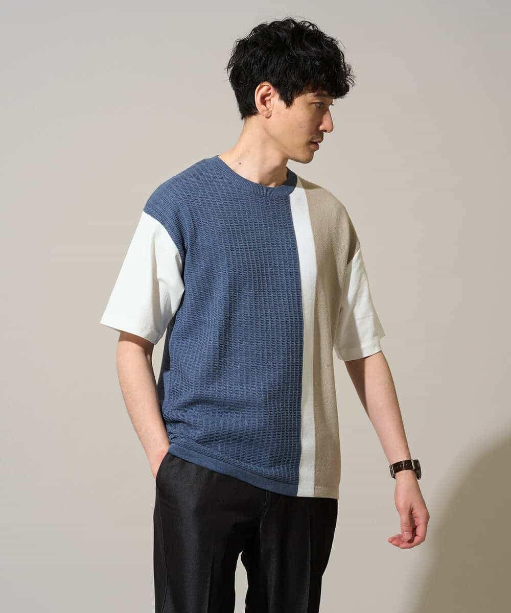 KHFGD67059 a.v.v MEN(アー・ヴェ・ヴェ) 【洗濯機で洗える】ニットベストキリカエカットソー ブルー