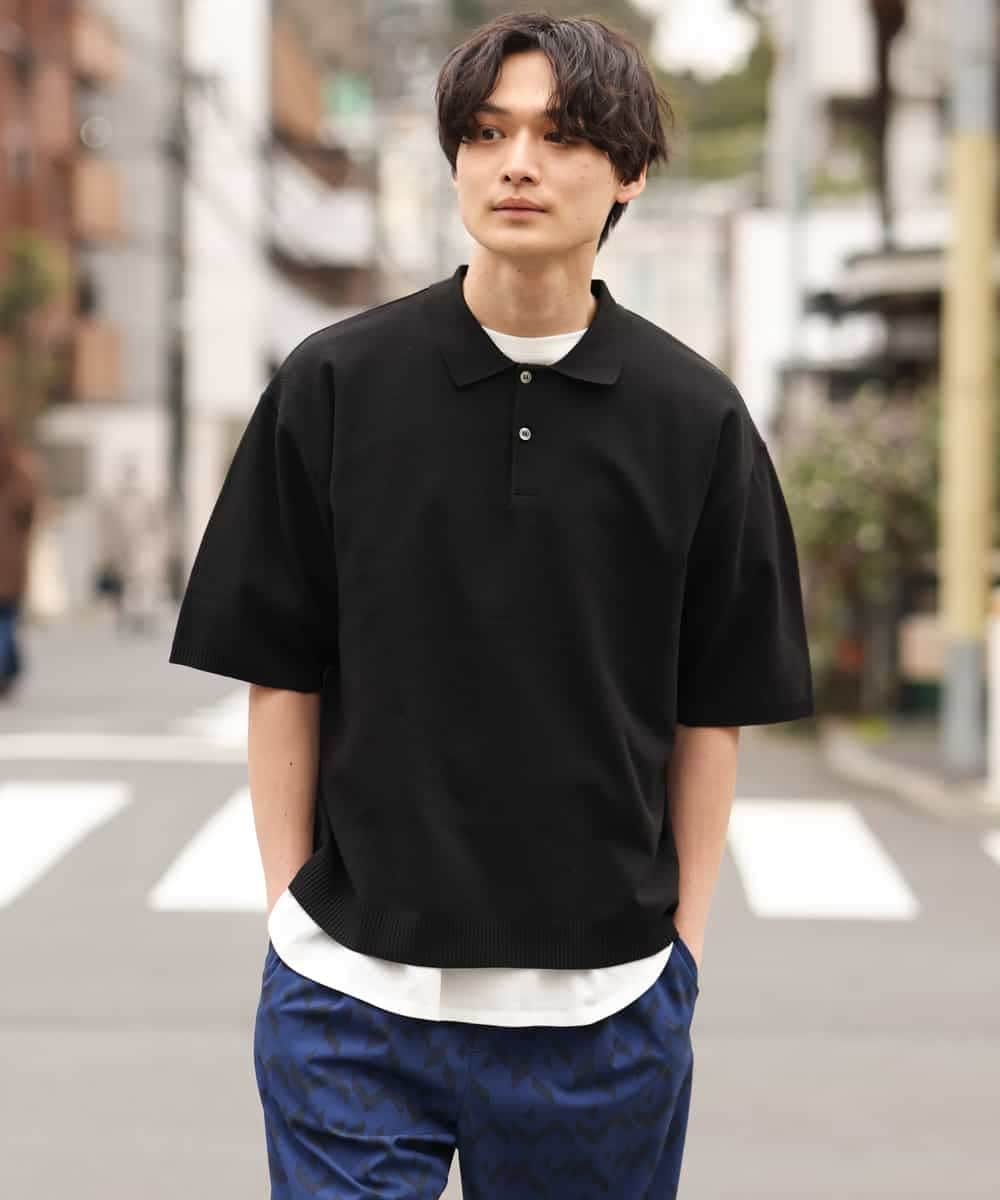 KHFGP40059 a.v.v MEN(アー・ヴェ・ヴェ) 【2SET】ワイドニットポロレイヤードカットソー グリーン