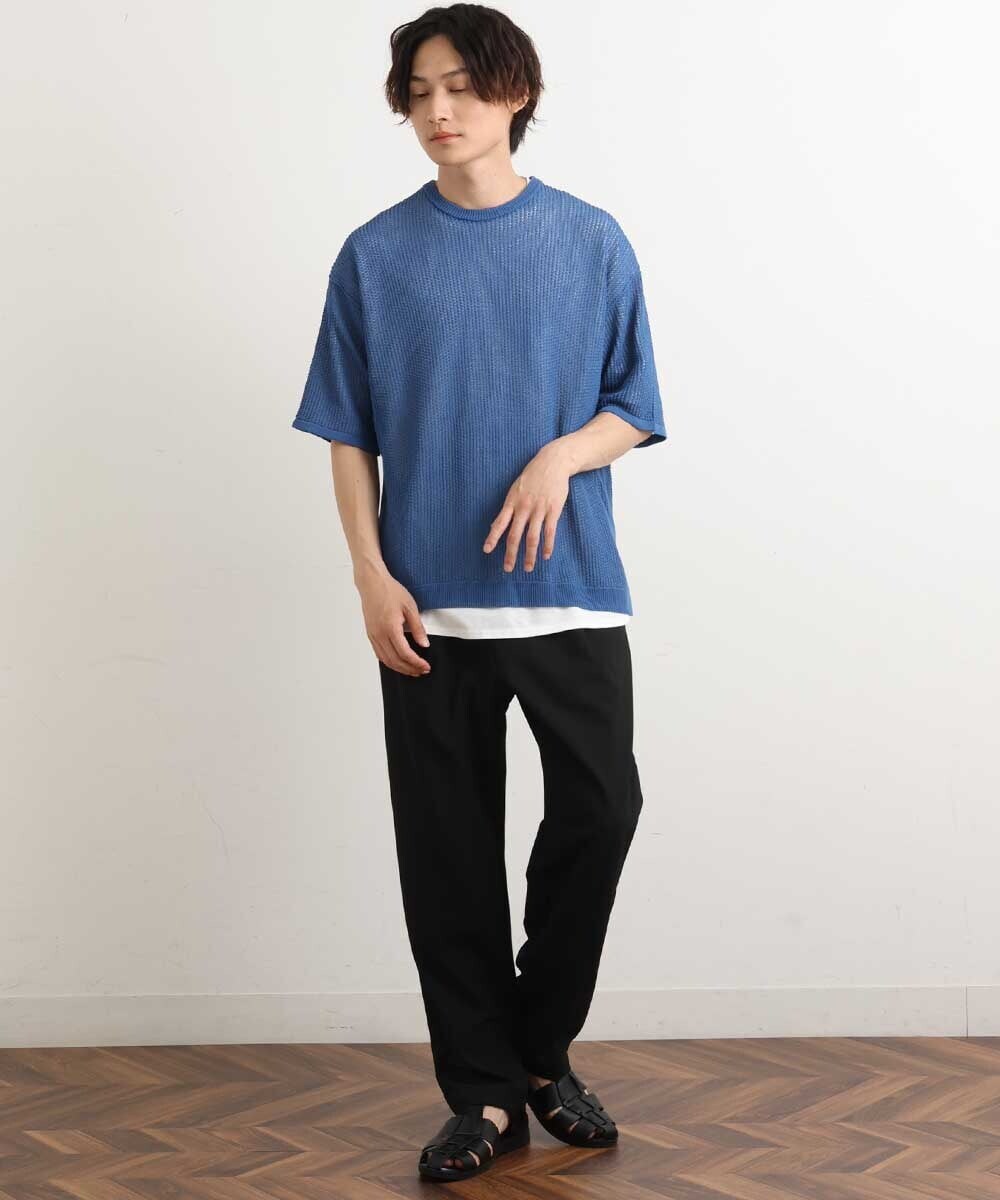 KHFGS43059 a.v.v MEN(アー・ヴェ・ヴェ) 【2SET】メッシュ編みクルーネックニット（カットソー付き） グリーン