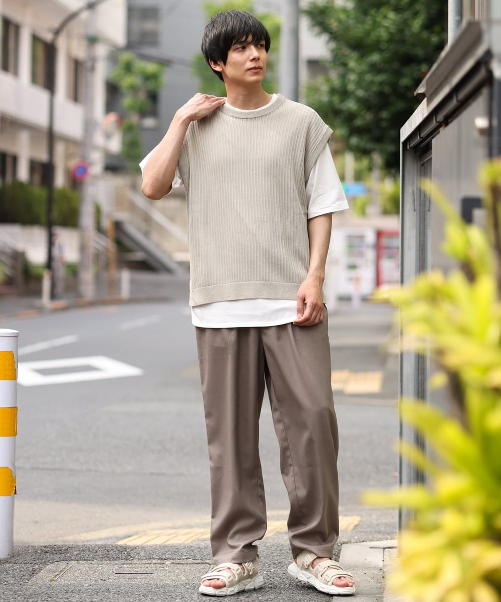 KHFHP53059 a.v.v MEN(アー・ヴェ・ヴェ) 【2SET/ドライタッチ】透かし編みニットベスト（カットソー付き） グリーン