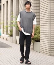 KHFHP53059 a.v.v MEN(アー・ヴェ・ヴェ) 【2SET/ドライタッチ】透かし編みニットベスト（カットソー付き） グリーン
