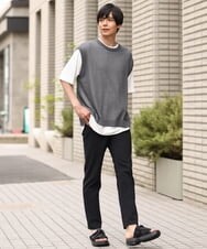 KHFHP53059 a.v.v MEN(アー・ヴェ・ヴェ) 【2SET/ドライタッチ】透かし編みニットベスト（カットソー付き） グリーン