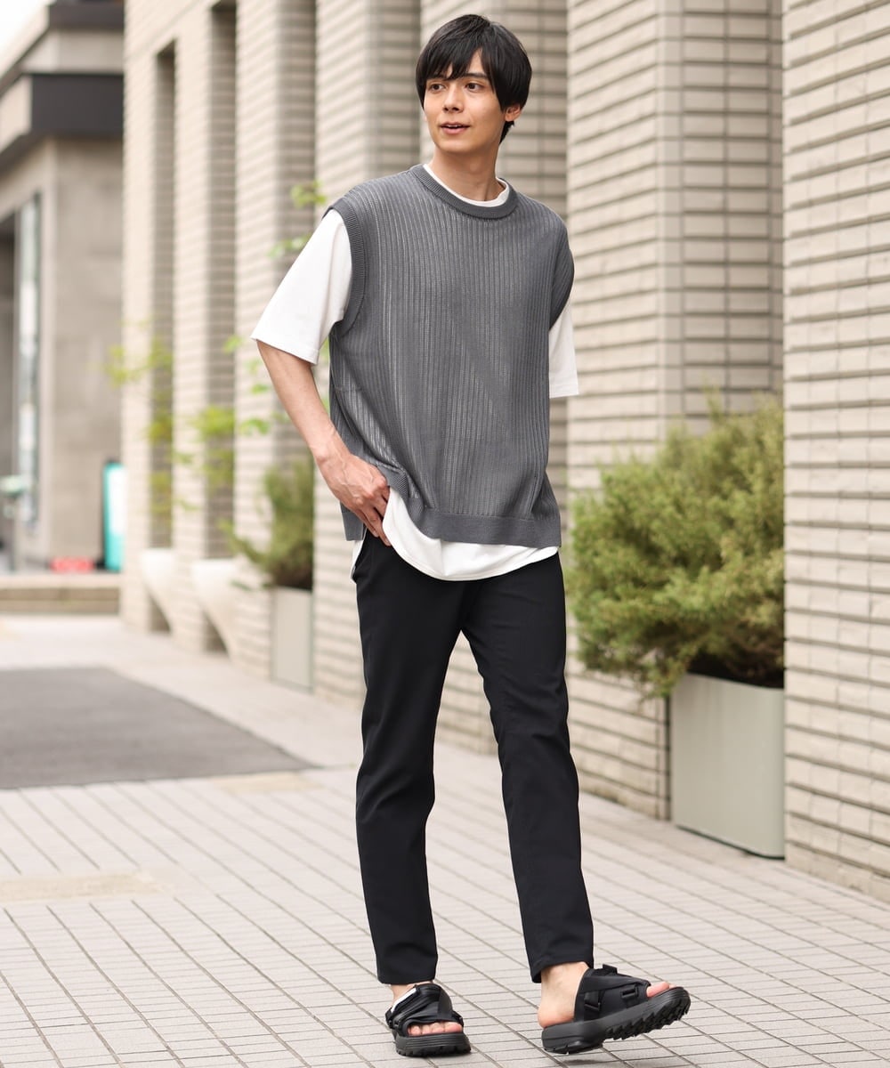 KHFHP53059 a.v.v MEN(アー・ヴェ・ヴェ) 【2SET/ドライタッチ】透かし編みニットベスト（カットソー付き） グリーン