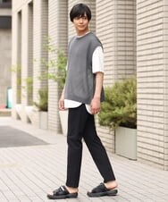KHFHP53059 a.v.v MEN(アー・ヴェ・ヴェ) 【2SET/ドライタッチ】透かし編みニットベスト（カットソー付き） グリーン