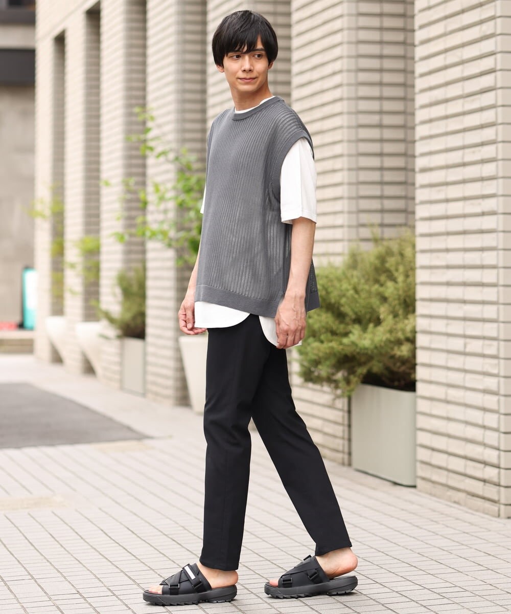 KHFHP53059 a.v.v MEN(アー・ヴェ・ヴェ) 【2SET/ドライタッチ】透かし編みニットベスト（カットソー付き） グリーン