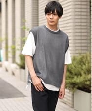 KHFHP53059 a.v.v MEN(アー・ヴェ・ヴェ) 【2SET/ドライタッチ】透かし編みニットベスト（カットソー付き） グリーン
