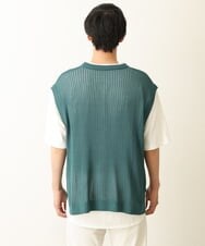 KHFHP53059 a.v.v MEN(アー・ヴェ・ヴェ) 【2SET/ドライタッチ】透かし編みニットベスト（カットソー付き） グリーン