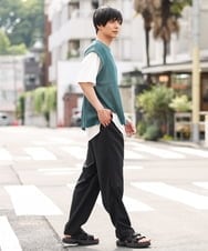 KHFHP53059 a.v.v MEN(アー・ヴェ・ヴェ) 【2SET/ドライタッチ】透かし編みニットベスト（カットソー付き） グリーン