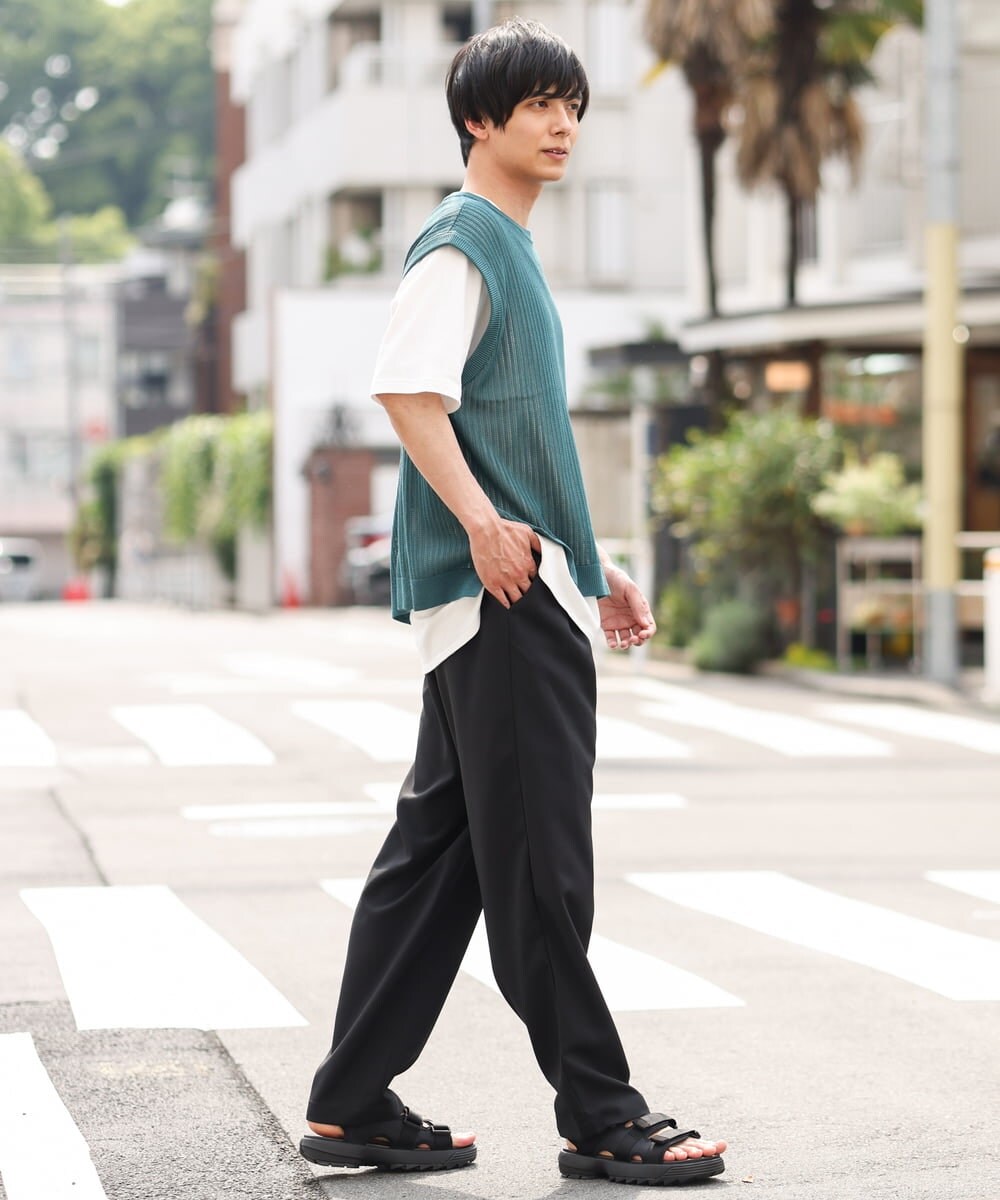 KHFHP53059 a.v.v MEN(アー・ヴェ・ヴェ) 【2SET/ドライタッチ】透かし編みニットベスト（カットソー付き） グリーン
