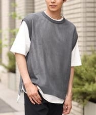 KHFHP53059 a.v.v MEN(アー・ヴェ・ヴェ) 【2SET/ドライタッチ】透かし編みニットベスト（カットソー付き） ダークグレー