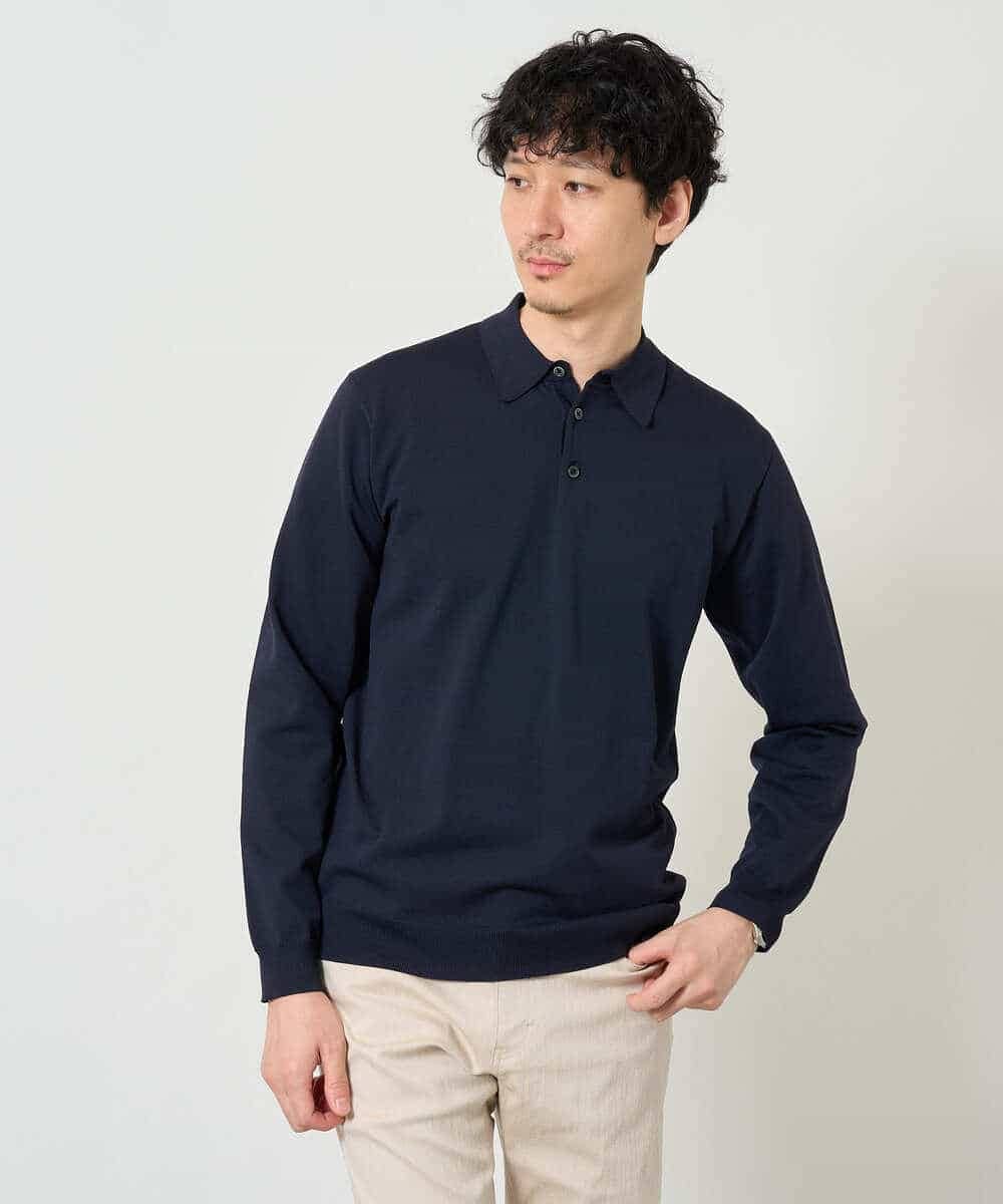 KHFJD72069 a.v.v MEN(アー・ヴェ・ヴェ) 【洗濯機で洗える】コットンライクポリエステルニットポロ ネイビー