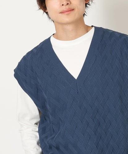 KHFJS08069 a.v.v MEN 【2SET】Vネック地柄ニットベスト（カットソー付）