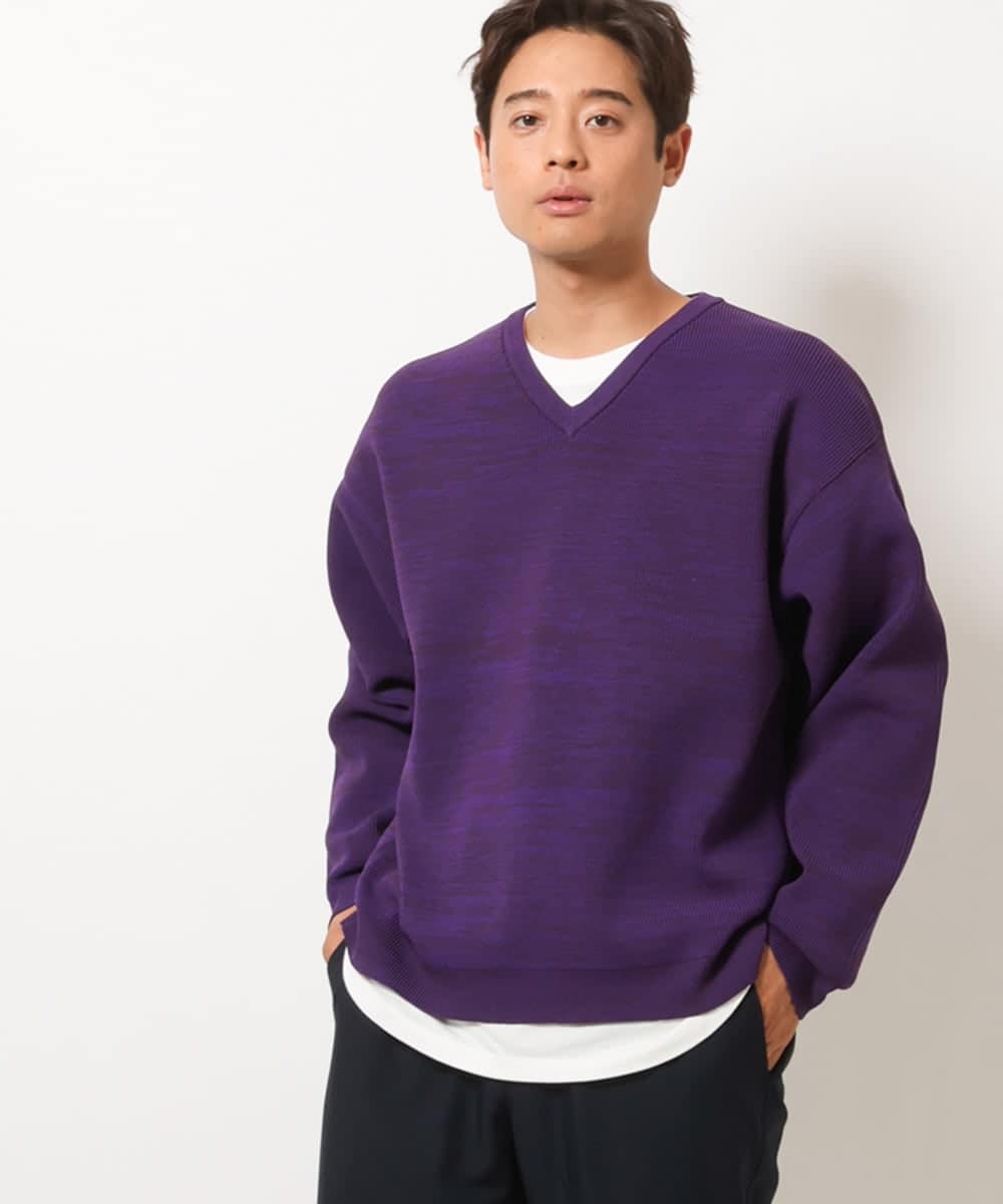 S-XXL/洗濯機で洗える】アゼ編みVネックニット(レイヤードカットソー