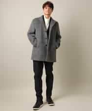 KHJAA21199 a.v.v MEN(アー・ヴェ・ヴェ) 【ON/OFF兼用】ウールライトビーバーチェック柄スタンドカラーコート（ミドル丈） ダークグレーチェック柄
