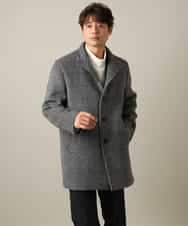KHJAA21199 a.v.v MEN(アー・ヴェ・ヴェ) 【ON/OFF兼用】ウールライトビーバーチェック柄スタンドカラーコート（ミドル丈） ダークグレーチェック柄