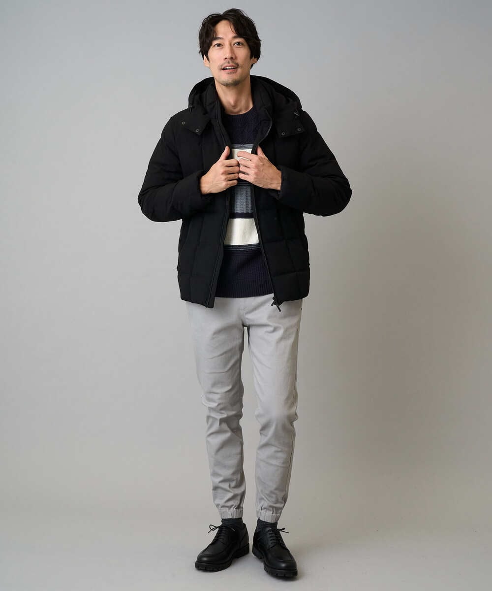 KHJAD03209 a.v.v MEN(アー・ヴェ・ヴェ) 【雑誌MonoMax12月号掲載/ダウン混率90%】デタッチャブルフードストレッチダウンブルゾン【軽量/撥水】 ブラック