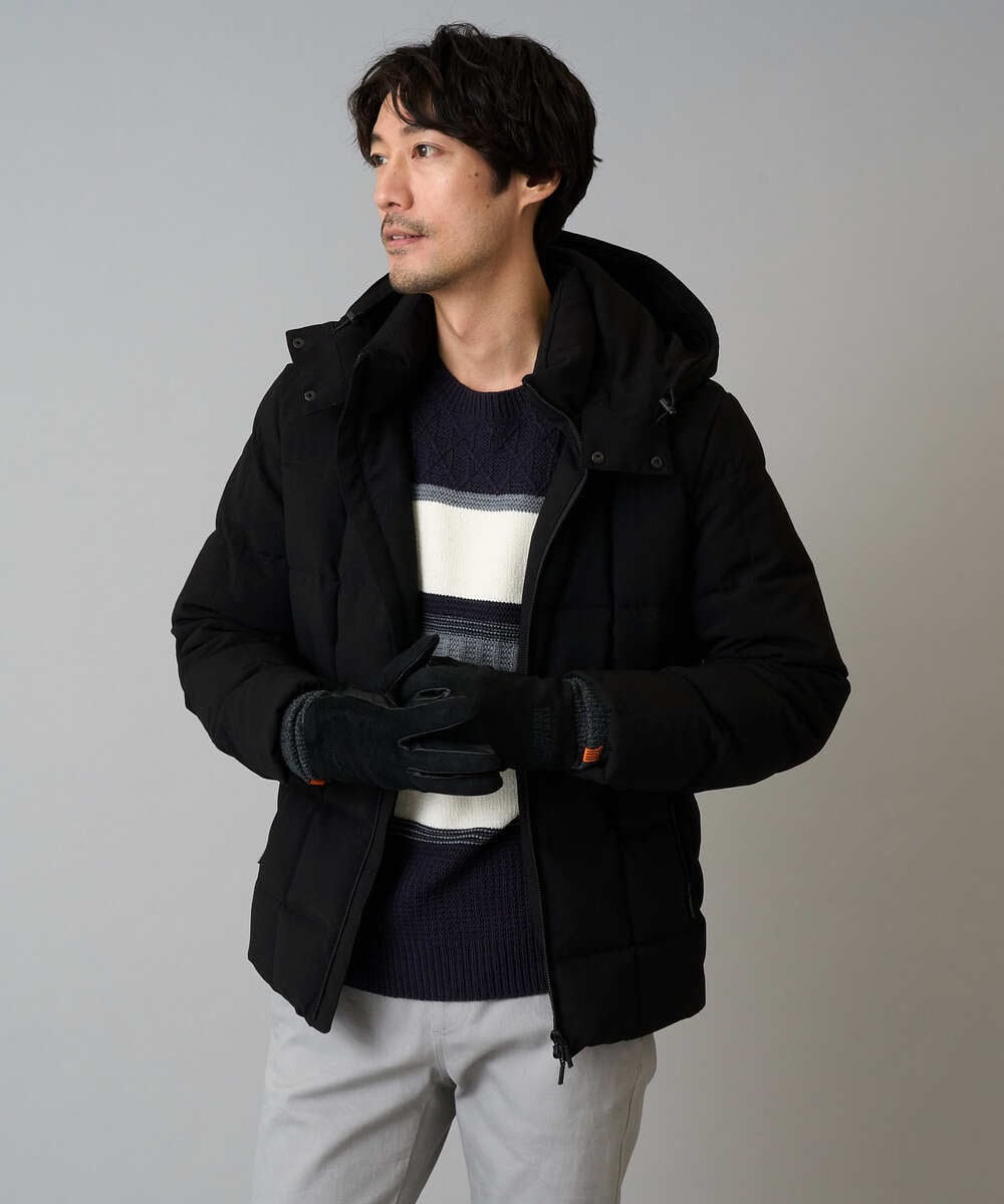 KHJAD03209 a.v.v MEN(アー・ヴェ・ヴェ) 【雑誌MonoMax12月号掲載/ダウン混率90%】デタッチャブルフードストレッチダウンブルゾン【軽量/撥水】 ブラック