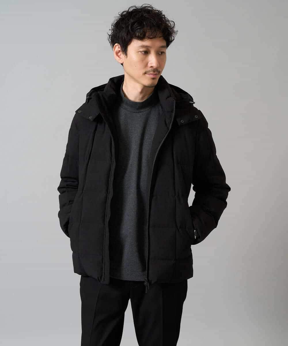 KHJAD03209 a.v.v MEN(アー・ヴェ・ヴェ) 【ダウン混率90％/軽量/撥水】デタッチャブルフードストレッチダウンブルゾン ブラック