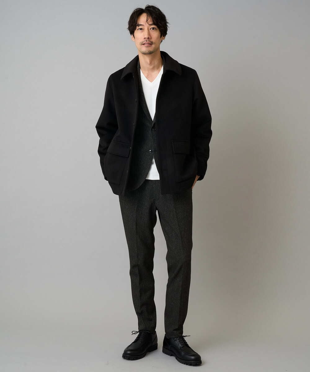 KHJAD04159 a.v.v MEN(アー・ヴェ・ヴェ) フェイクウールワイドシルエットカバーオール ブラック