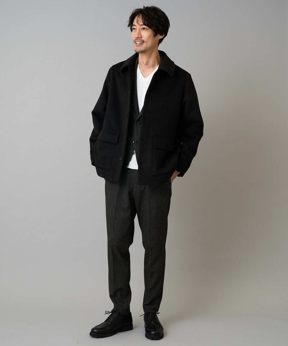 KHJAD04159 a.v.v MEN(アー・ヴェ・ヴェ) フェイクウールワイドシルエットカバーオール ブラック