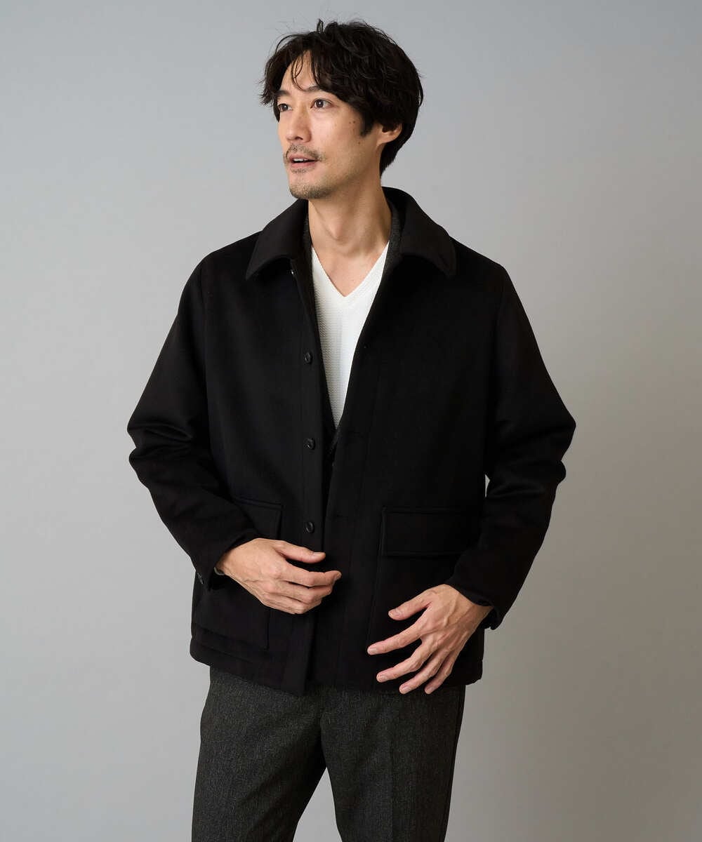 KHJAD04159 a.v.v MEN(アー・ヴェ・ヴェ) フェイクウールワイドシルエットカバーオール ブラック