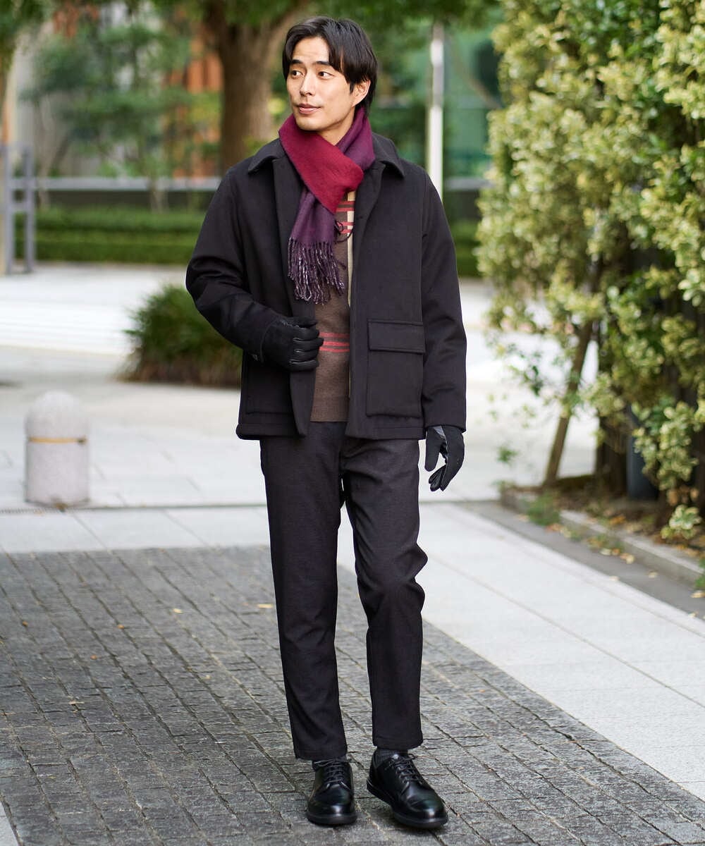 KHJAD04159 a.v.v MEN(アー・ヴェ・ヴェ) フェイクウールワイドシルエットカバーオール ブラック