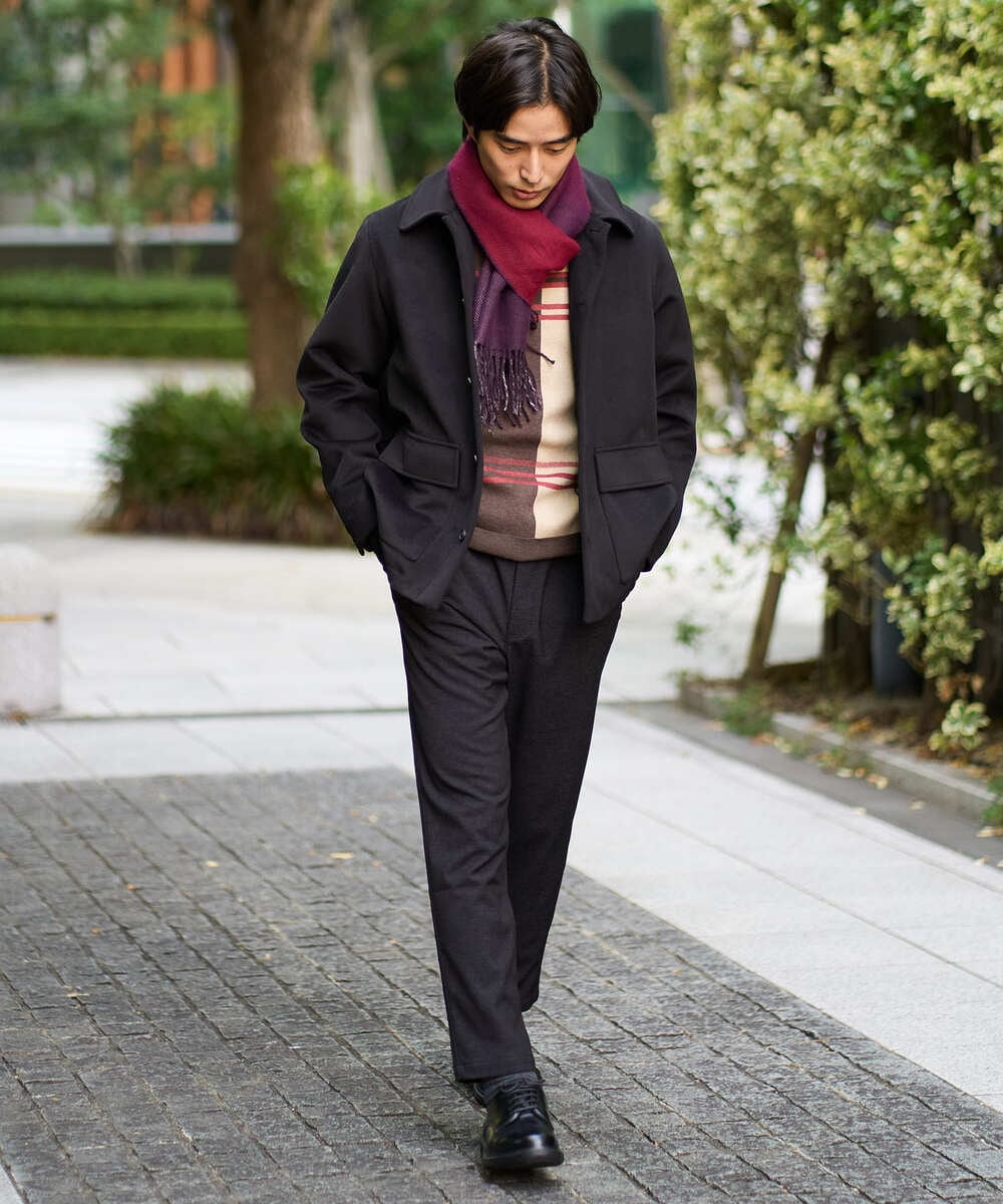 KHJAD04159 a.v.v MEN(アー・ヴェ・ヴェ) フェイクウールワイドシルエットカバーオール ブラック