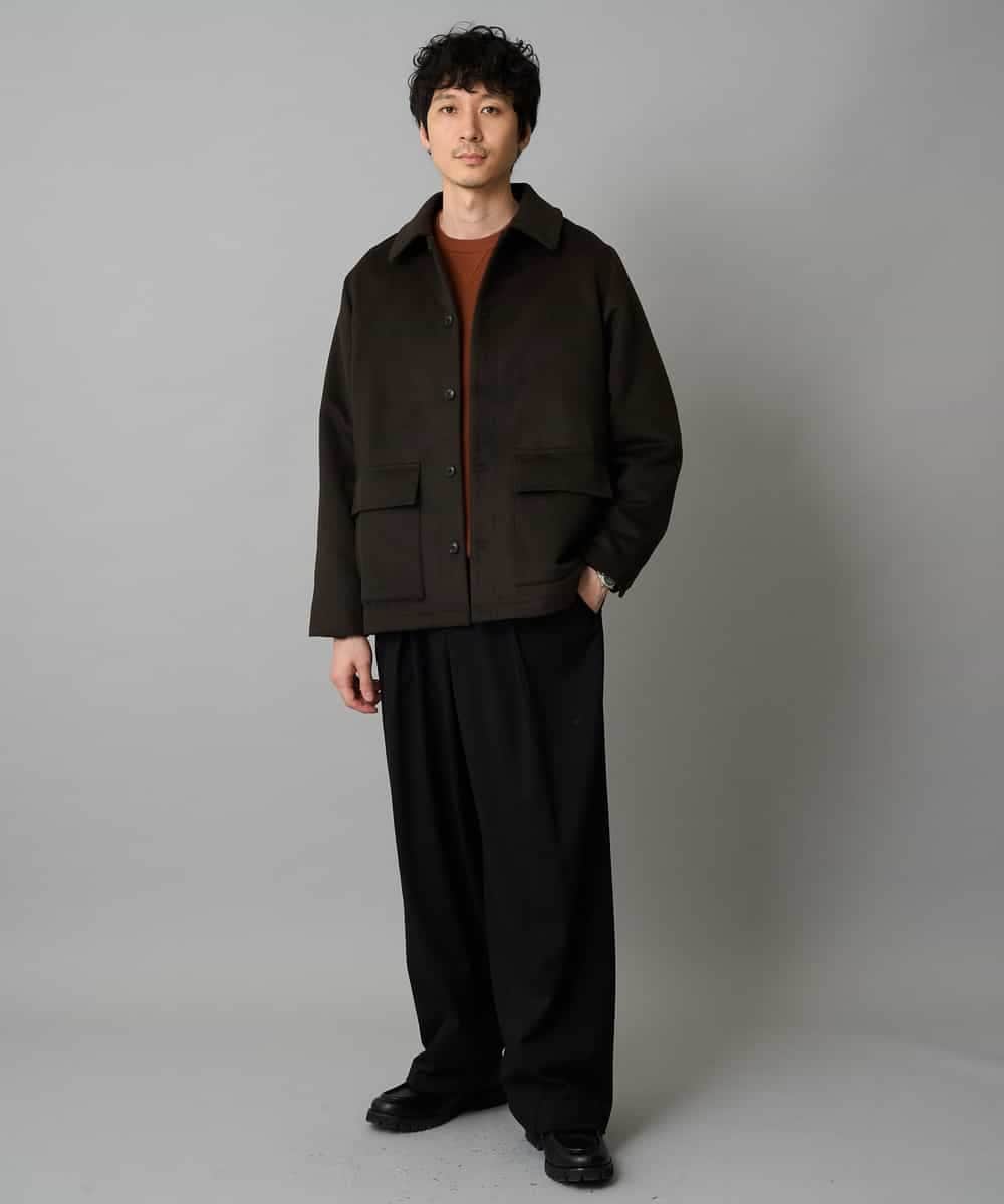 KHJAD04159 a.v.v MEN(アー・ヴェ・ヴェ) フェイクウールワイドシルエットカバーオール ブラック