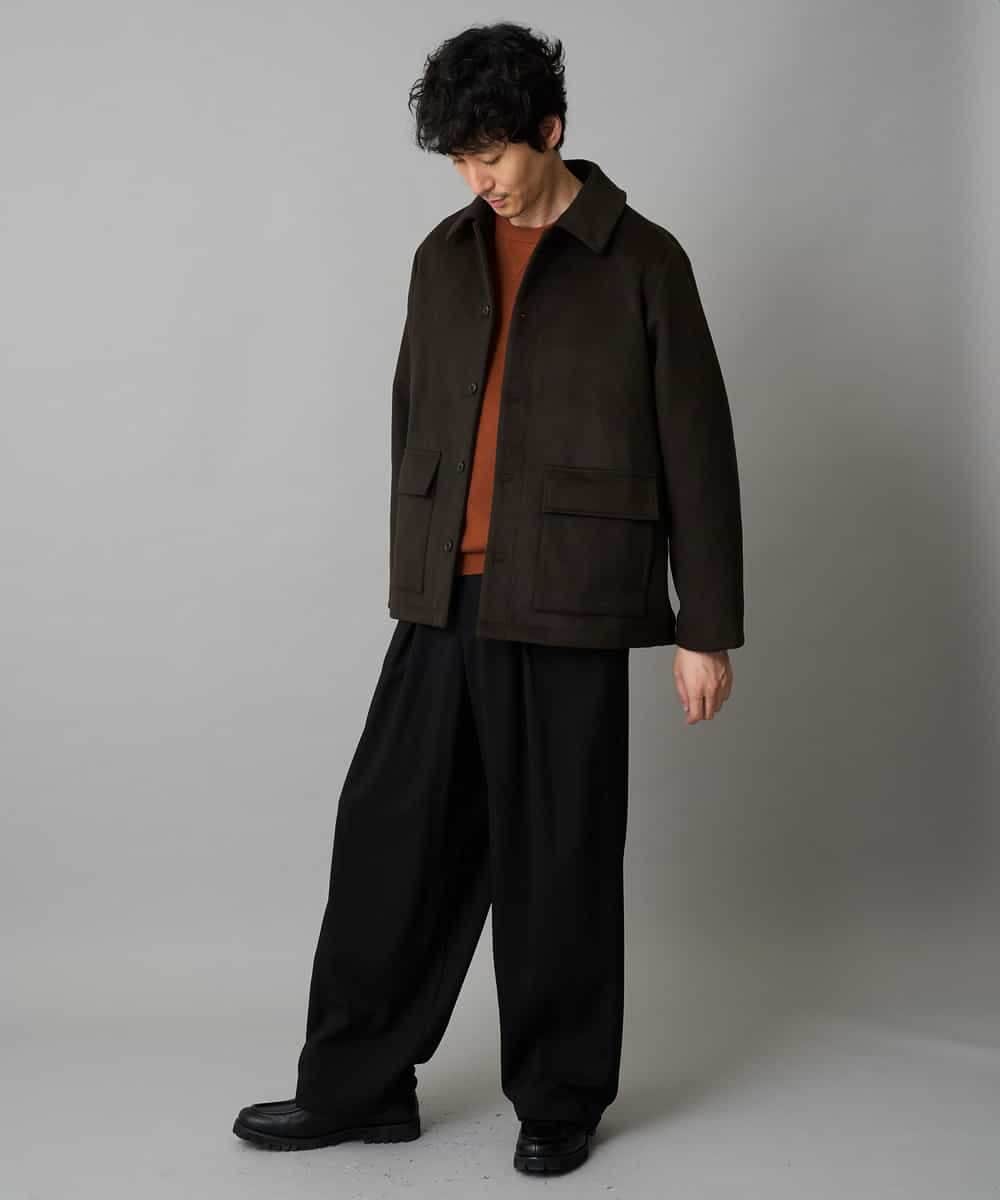 KHJAD04159 a.v.v MEN(アー・ヴェ・ヴェ) フェイクウールワイドシルエットカバーオール ブラック