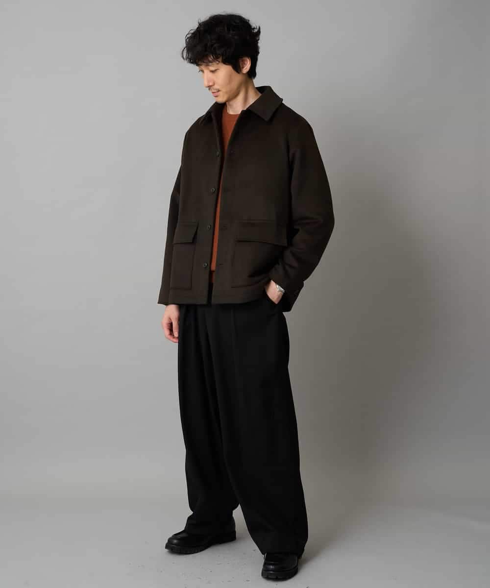 KHJAD04159 a.v.v MEN(アー・ヴェ・ヴェ) フェイクウールワイドシルエットカバーオール ブラック