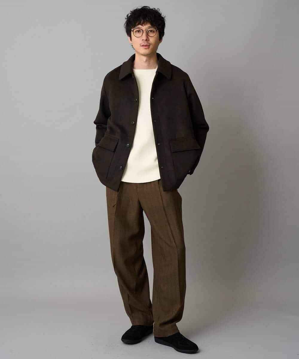 KHJAD04159 a.v.v MEN(アー・ヴェ・ヴェ) フェイクウールワイドシルエットカバーオール ブラック