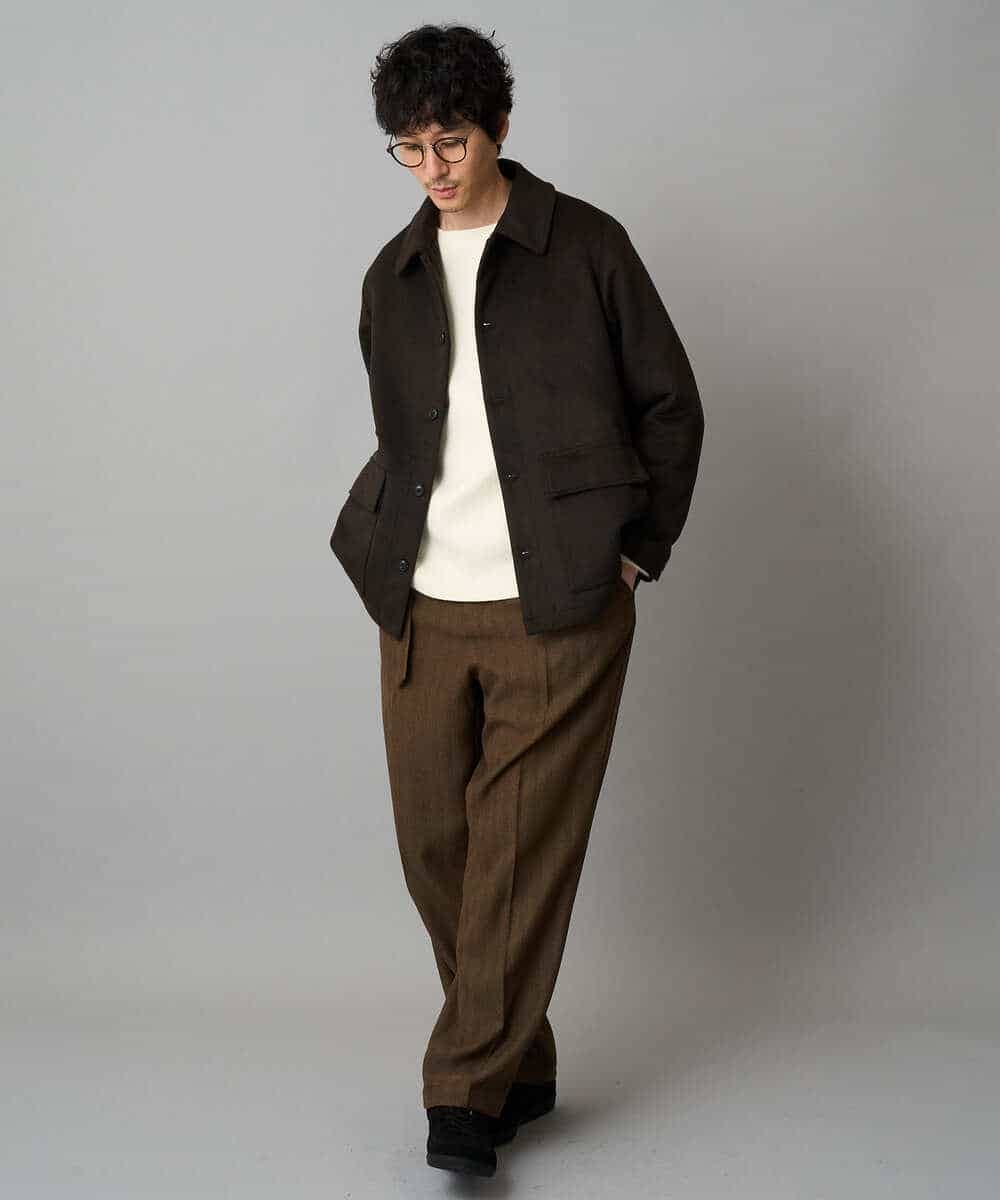 KHJAD04159 a.v.v MEN(アー・ヴェ・ヴェ) フェイクウールワイドシルエットカバーオール ブラック