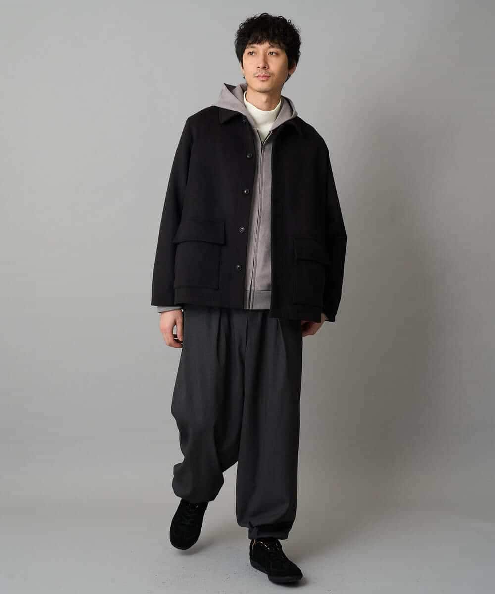 KHJAD04159 a.v.v MEN(アー・ヴェ・ヴェ) フェイクウールワイドシルエットカバーオール ブラック