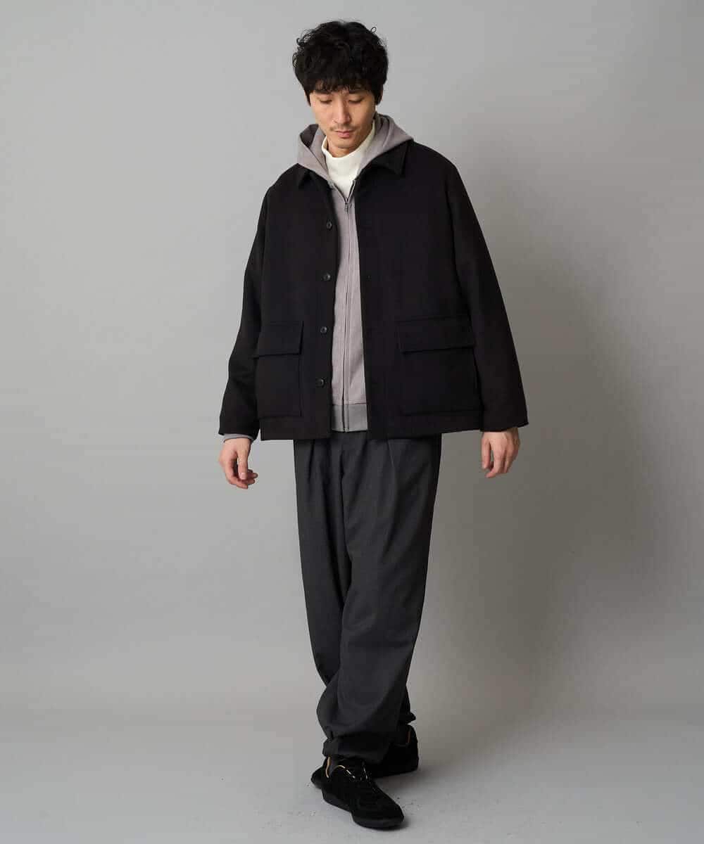 KHJAD04159 a.v.v MEN(アー・ヴェ・ヴェ) フェイクウールワイドシルエットカバーオール ブラック