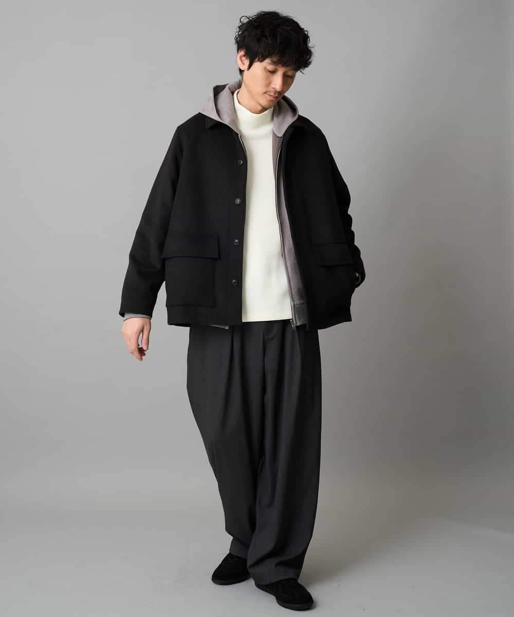 KHJAD04159 a.v.v MEN(アー・ヴェ・ヴェ) フェイクウールワイドシルエットカバーオール ブラック