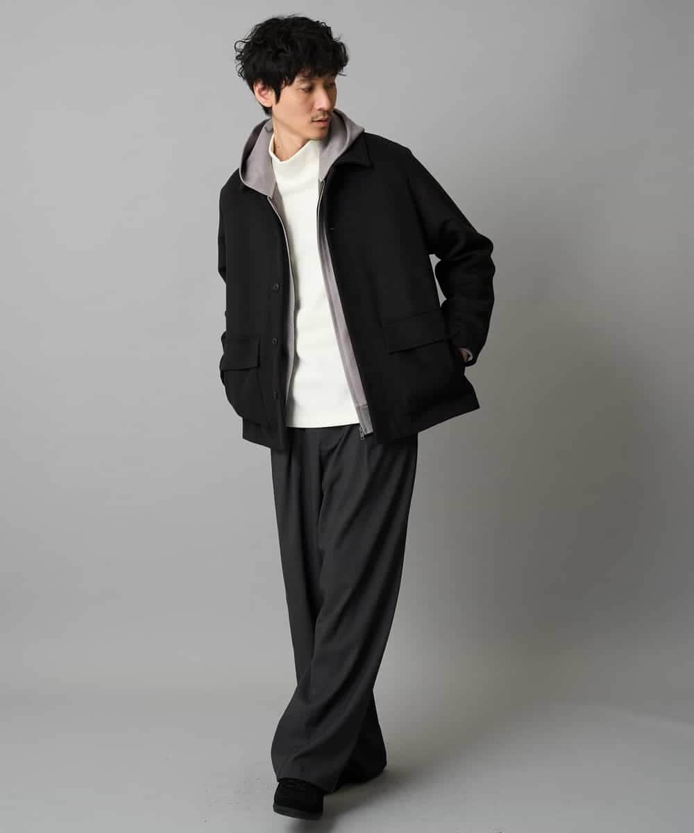 KHJAD04159 a.v.v MEN(アー・ヴェ・ヴェ) フェイクウールワイドシルエットカバーオール ブラック