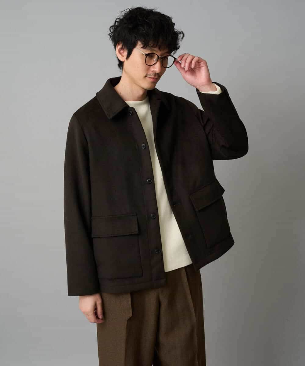 KHJAD04159 a.v.v MEN(アー・ヴェ・ヴェ) フェイクウールワイドシルエットカバーオール ブラック