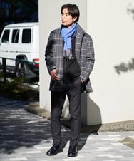 KHJAD21209 a.v.v MEN(アー・ヴェ・ヴェ) ウールライトビーバーチェックスタンドカラージャケット ダークグレー