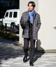 KHJAD21209 a.v.v MEN(アー・ヴェ・ヴェ) ウールライトビーバーチェックスタンドカラージャケット ダークグレー