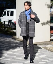KHJAD21209 a.v.v MEN(アー・ヴェ・ヴェ) ウールライトビーバーチェックスタンドカラージャケット ダークグレー
