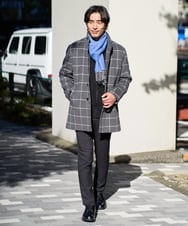 KHJAD21209 a.v.v MEN(アー・ヴェ・ヴェ) ウールライトビーバーチェックスタンドカラージャケット ダークグレー