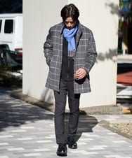 KHJAD21209 a.v.v MEN(アー・ヴェ・ヴェ) ウールライトビーバーチェックスタンドカラージャケット ダークグレー