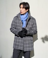 KHJAD21209 a.v.v MEN(アー・ヴェ・ヴェ) ウールライトビーバーチェックスタンドカラージャケット ダークグレー