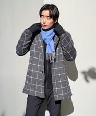 KHJAD21209 a.v.v MEN(アー・ヴェ・ヴェ) ウールライトビーバーチェックスタンドカラージャケット ダークグレー